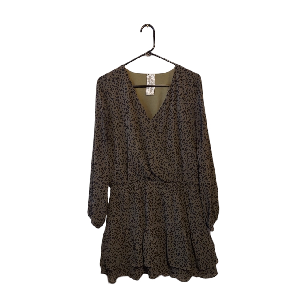 Y2K Boho Peasant Animal Cheetah Print Dress Green Medium Wrap Baddie Bratz Party